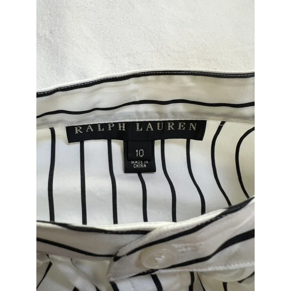Ralph Lauren Black Label Collarless Tunic Striped Blouse Puffy Sleeves | Size 10 - Picture 7 of 15